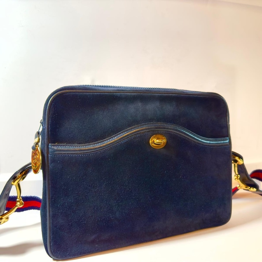 Vintage 70's Gucci Suede Bag Authentic Messenger Crossbody Beautiful Hardware